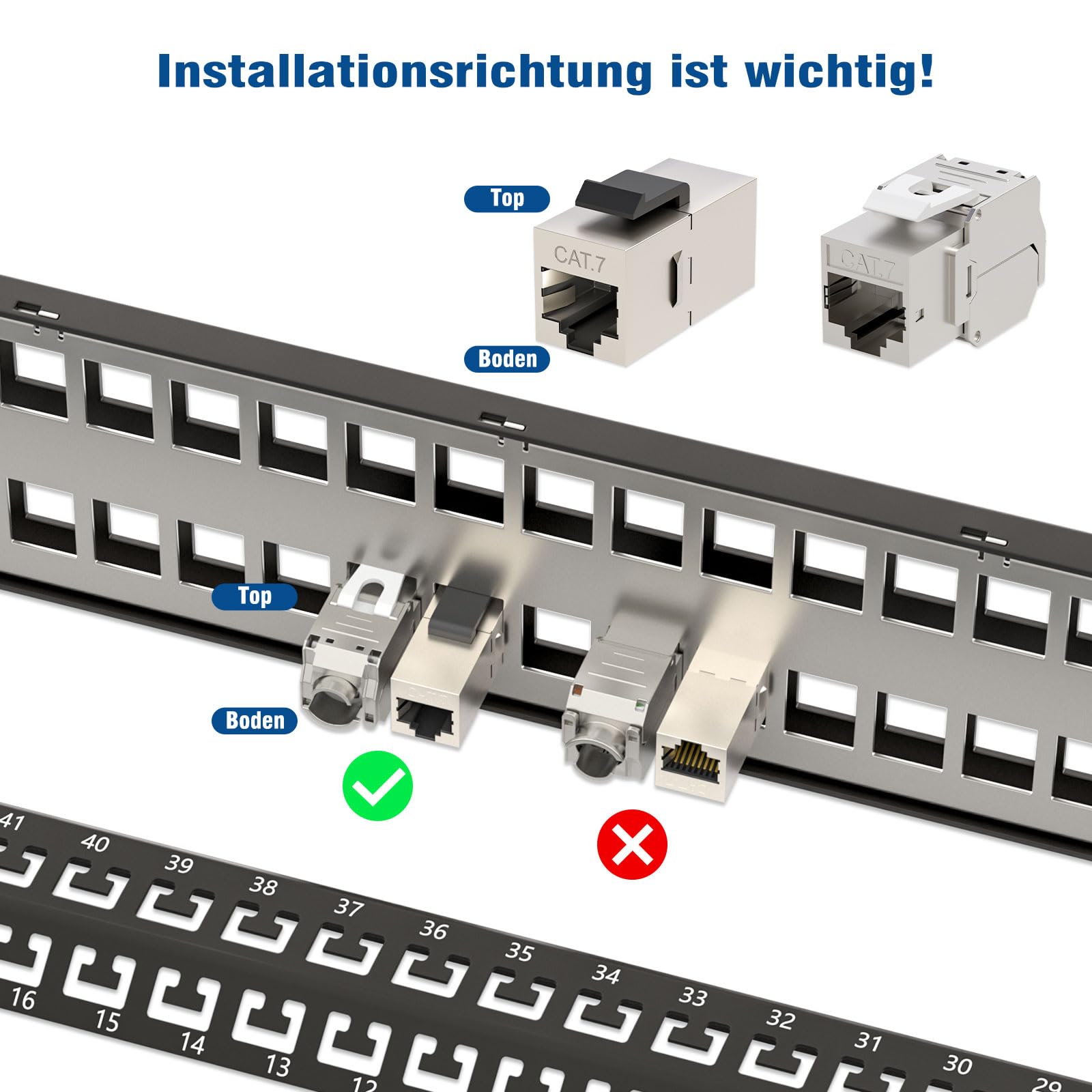 Iwillink Panel de conexión en blanco de 48 puertos para módulos Keystone, 2U, 19 pulgadas, con 24 insertos en blanco Keystone Jack, compatible con CAT6 CAT6A, CAT7 y CAT8