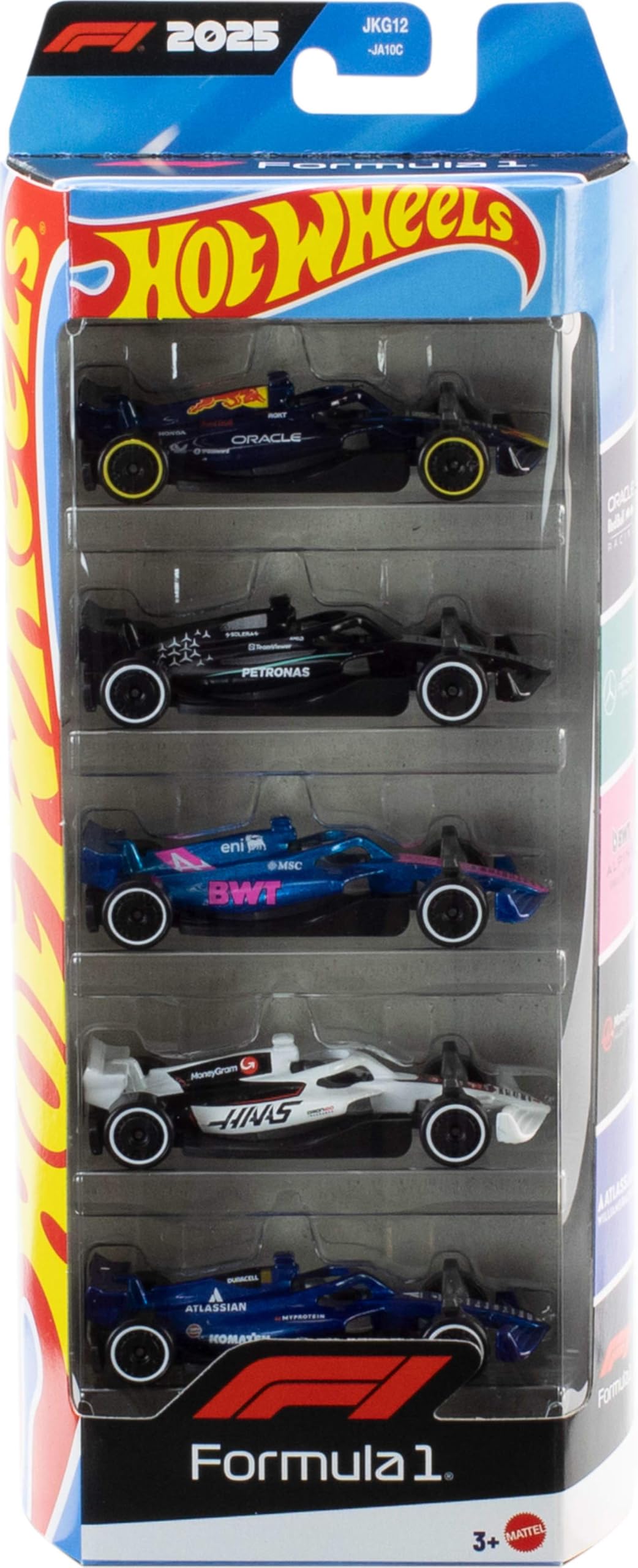 Hot Wheels 1:64 Scale 5-Pack Formula 1 Die-Cast Toy Cars, Set of 5