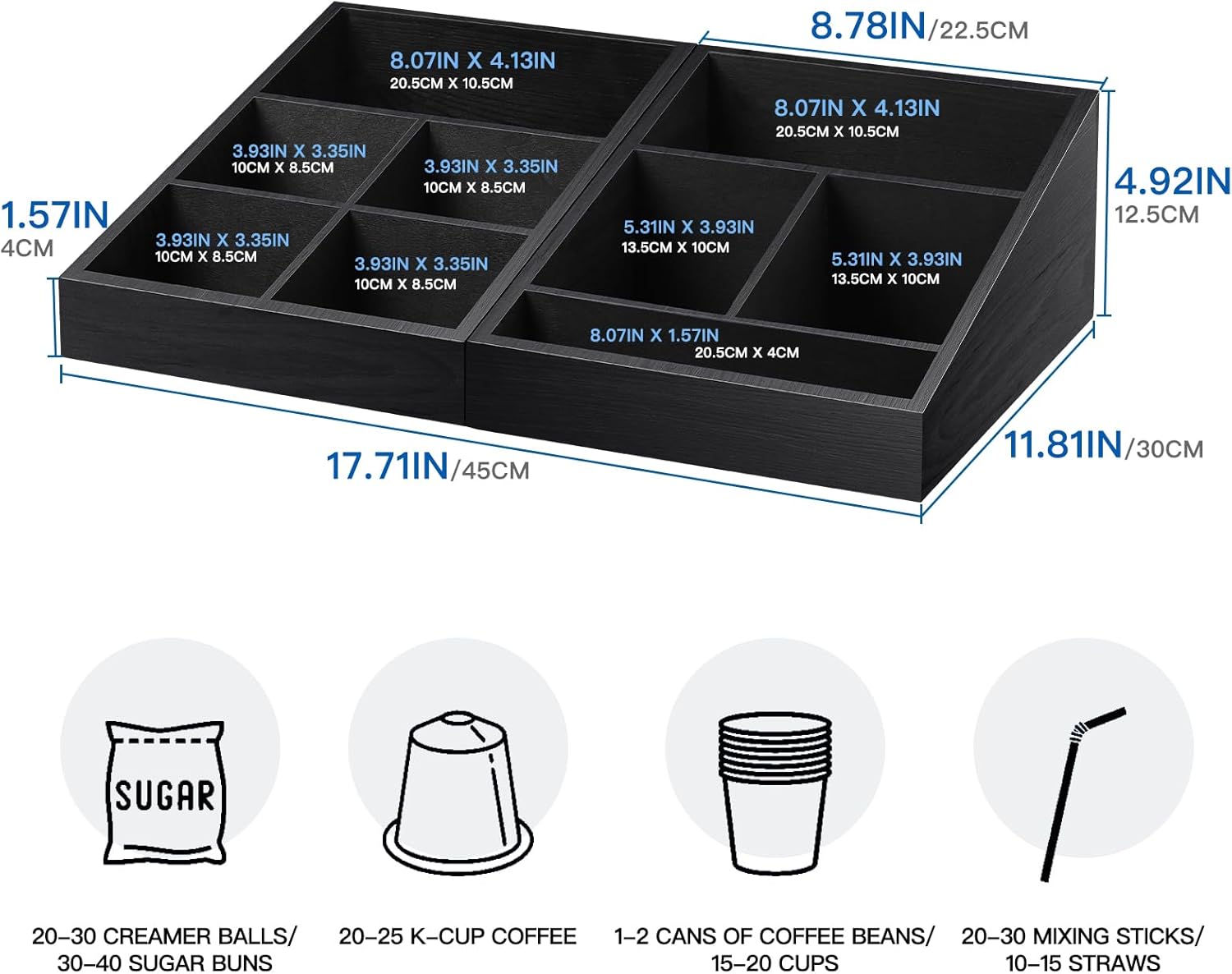 Coffee Station Organizer Coffee Condiment Service Tray & Snack Organizer Wood Snack Basket Snack Tray with Handles for Countertop,