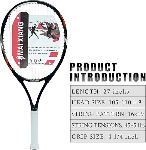 Miniatura 3 de Raqueta de tenis con raquetas de tenis preencordadas de 27 pulgadas para entrenamiento de estudiantes principiantes, mango cómodo, sin bolsa