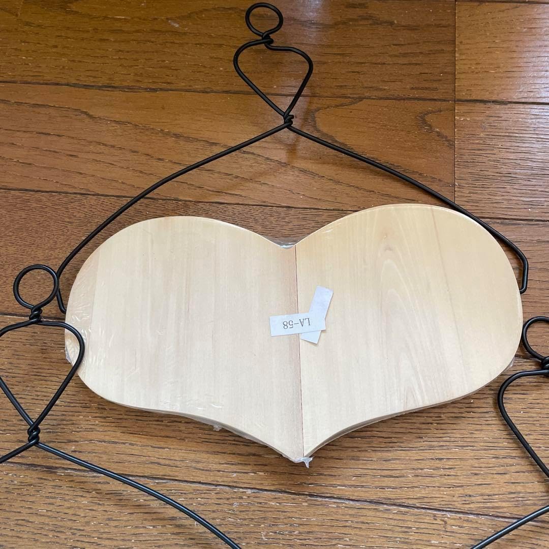 ワイヤー付きハート型木製プレート3枚セット