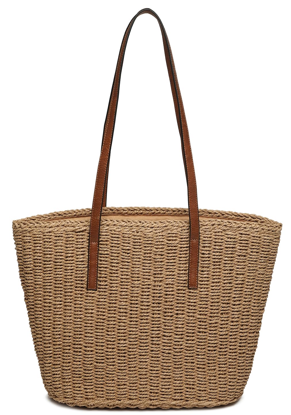 Braguful Women's Shoulder Handbags Beach Chic Tote Purse Leisure Vacation Hobo Bag with Zipper Closure Light Brown