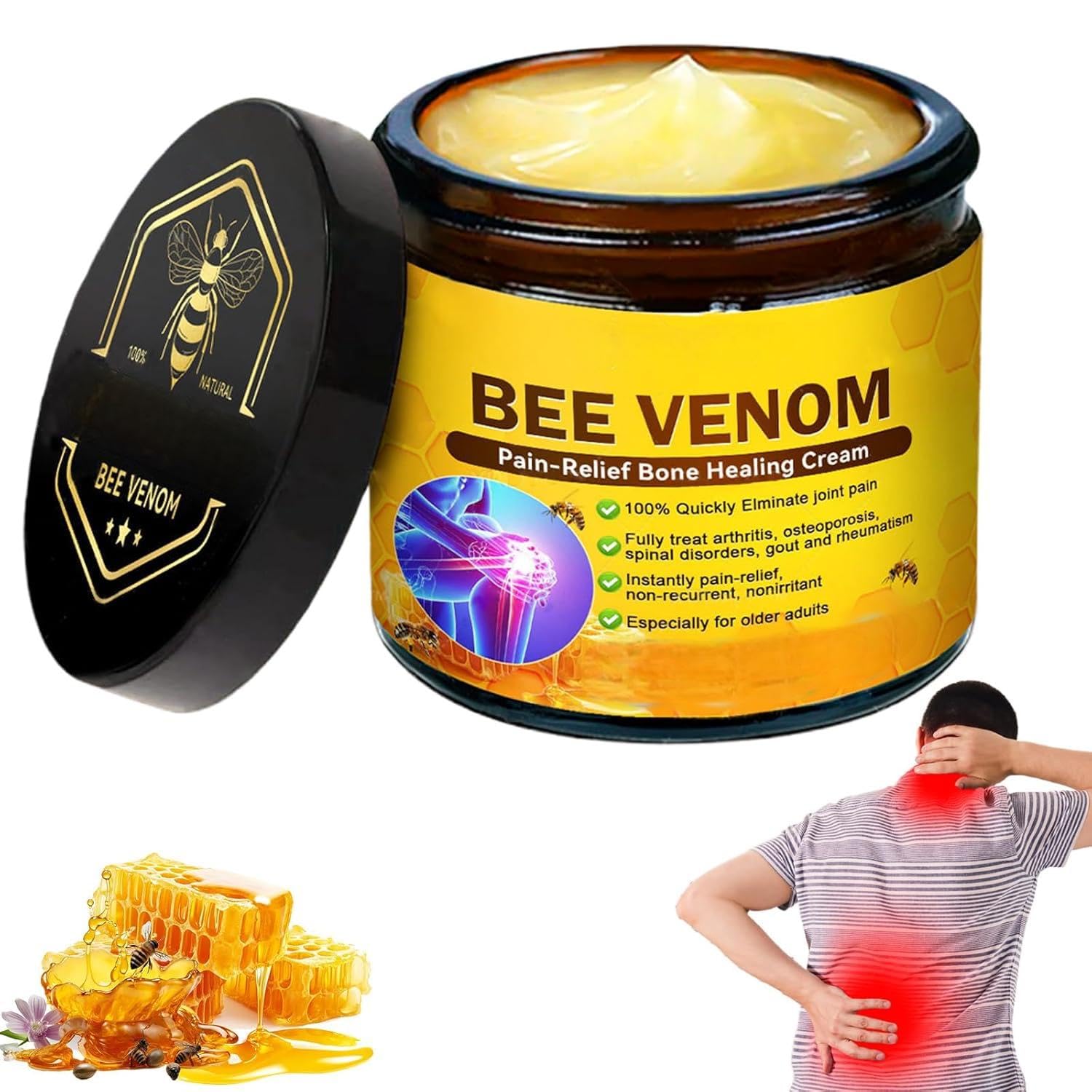 Bee Venom Cream for Arthritis Massage Gel for Joint Activities 60g, yellow, 59.99 g (Pack of 1)