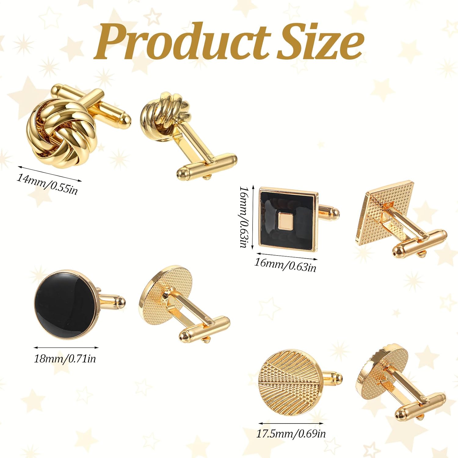 4 Pairs Cufflinks for Men Gold Cuff Links Mens Classic Tone Striped Disc
