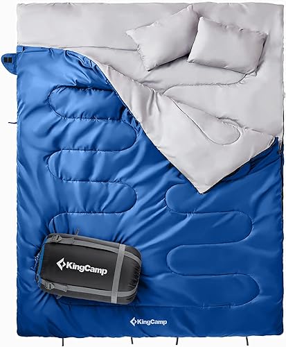 KingCamp Double Sleeping Bag 2 Person Sleeping Bags for Adults, Lightweight Backpacking 20 Degree Queen Size Sleeping Bag with Pillows for Couple