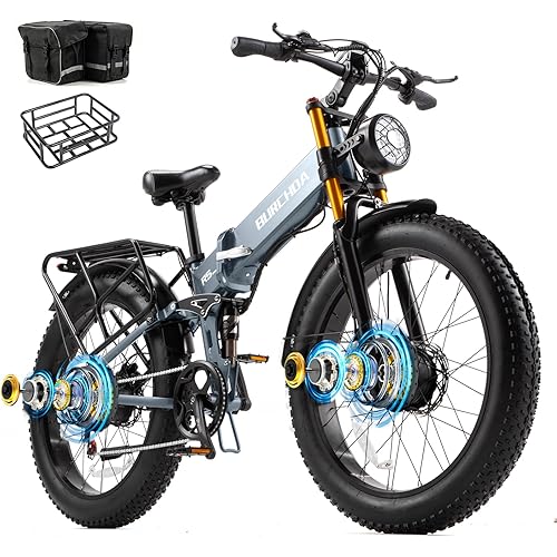 DAMSON 2026 AWD Electric Bike for Adults Dual Motor 5000W/3000W Peak 40MPH/30MPH Ebike, Up to 100 Miles Long Range, 26" Full Suspension Fat Tire Bicycle, 52V/48V 960Wh/1440Wh/1560Wh Removable Battery