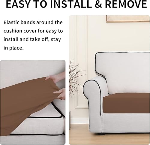 Miniatura 4 de Easy-Going Funda de cojín 100% impermeable para asiento de silla, protector elástico de muebles, para niños, mascotas, cojín de sofá de 3 piezas,
