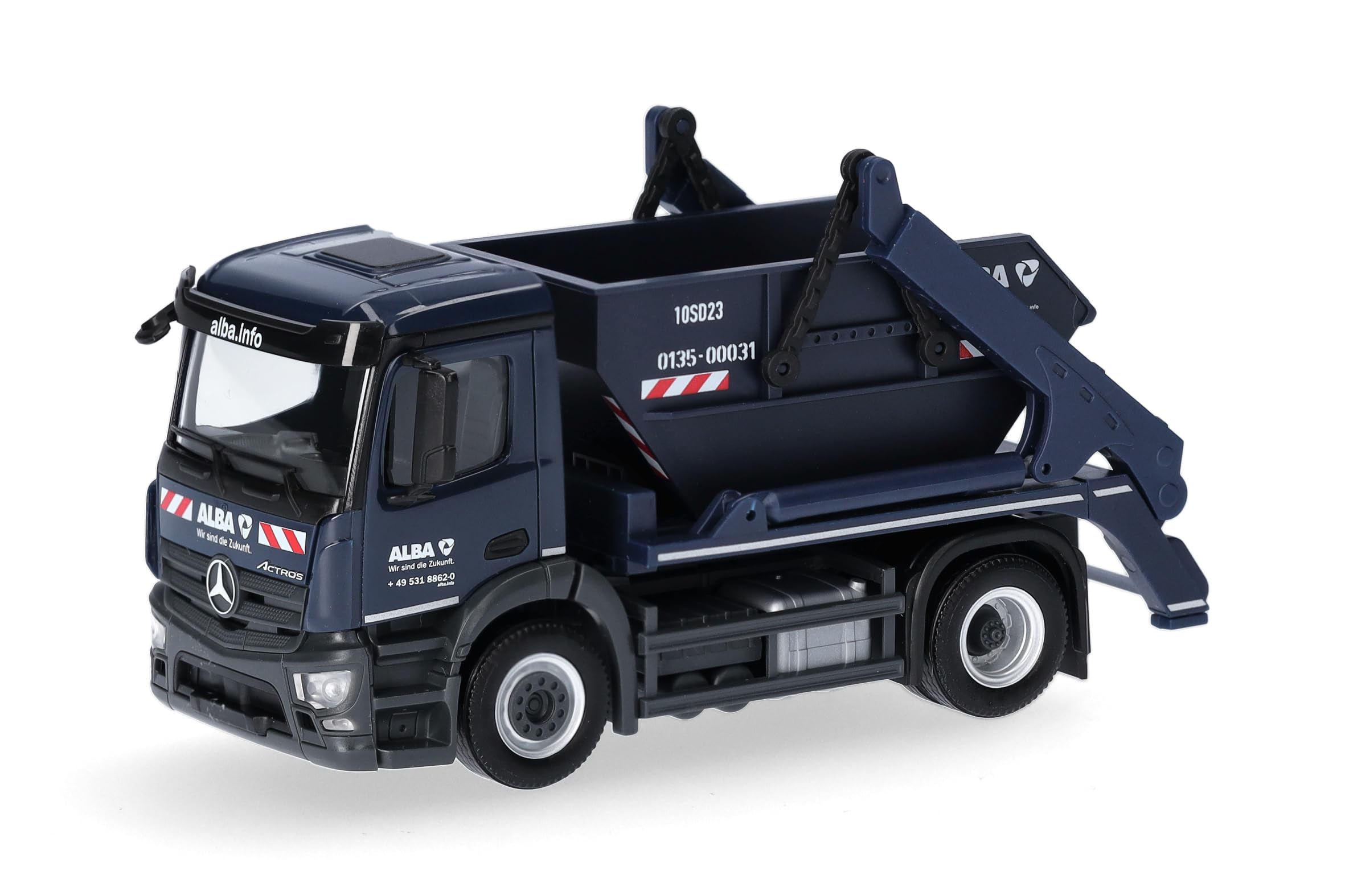 Herpa truck model Mercedes-Benz Actros S skip loader AK12 "ALBA", on a scale of 1:87, plastic miniature, made in Germany, model building, collectors edition