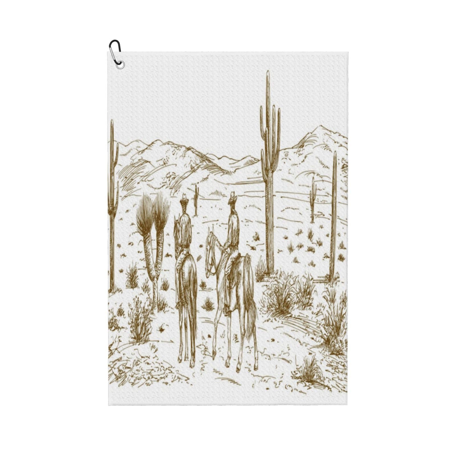 AOOEDM Western Desert Cowboys Print Golf Towel with Carabiner Clip Absorbent Microfiber Golf Towel for Cleaning Golf Ball Club Putter Iron for Golf Bag Trolly Belt Loop 16" X 24"