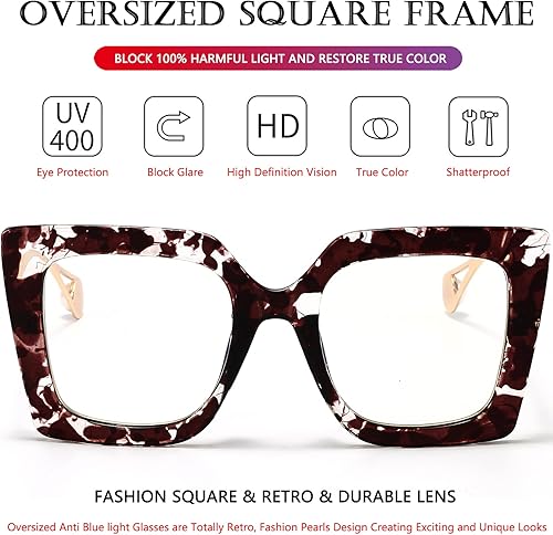 Miniatura 4 de AIEYEZO - Lentes de luz azul de tamaño grande para mujer, antifatiga, previenen el dolor de cabeza, gafas de computadora