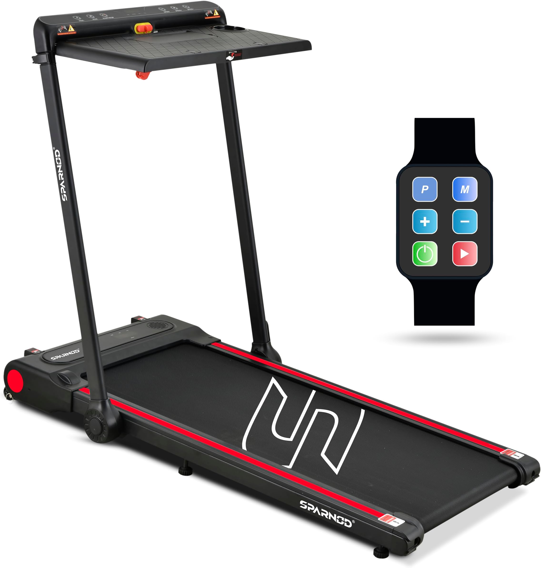 Sparnod Fitness STH-3080 Walking Pad & Treadmill, 4 HP Peak DC Motor, Foldable Compact Design, Detachable Desk, Dual LED Display, 12 Preset Progs, BT Speakers Wrist Remote, Manual Incline,Black