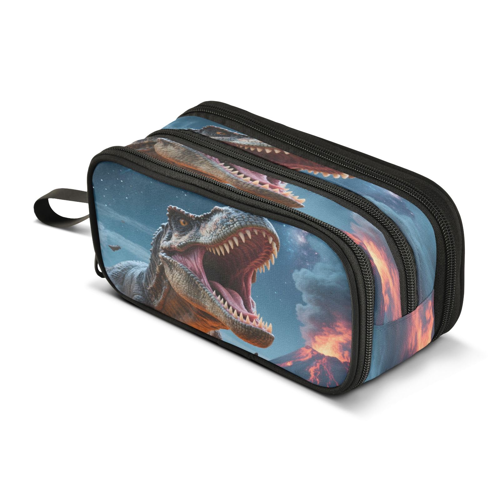 Dinosaur Roar Pencil Case 3 Compartment Pen Bag Pouch Holder Box School Portable Stationery Storage Bag for Girls Boys
