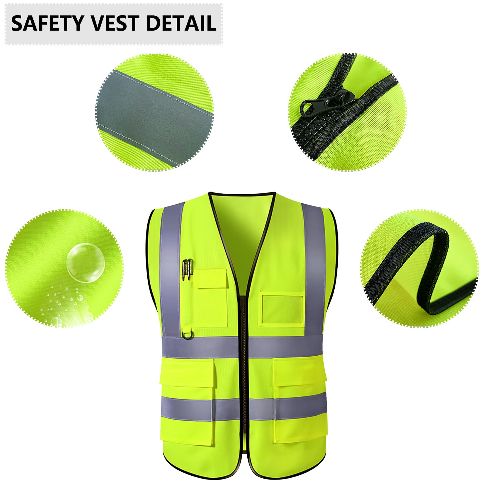 Gilet di sicurezza personalizzato ad alta visibilità, gilet riflettenti con tasche, cerniera, logo personalizzabile, classe 2, per uomo e donna, abbigliamento da lavoro per edilizia