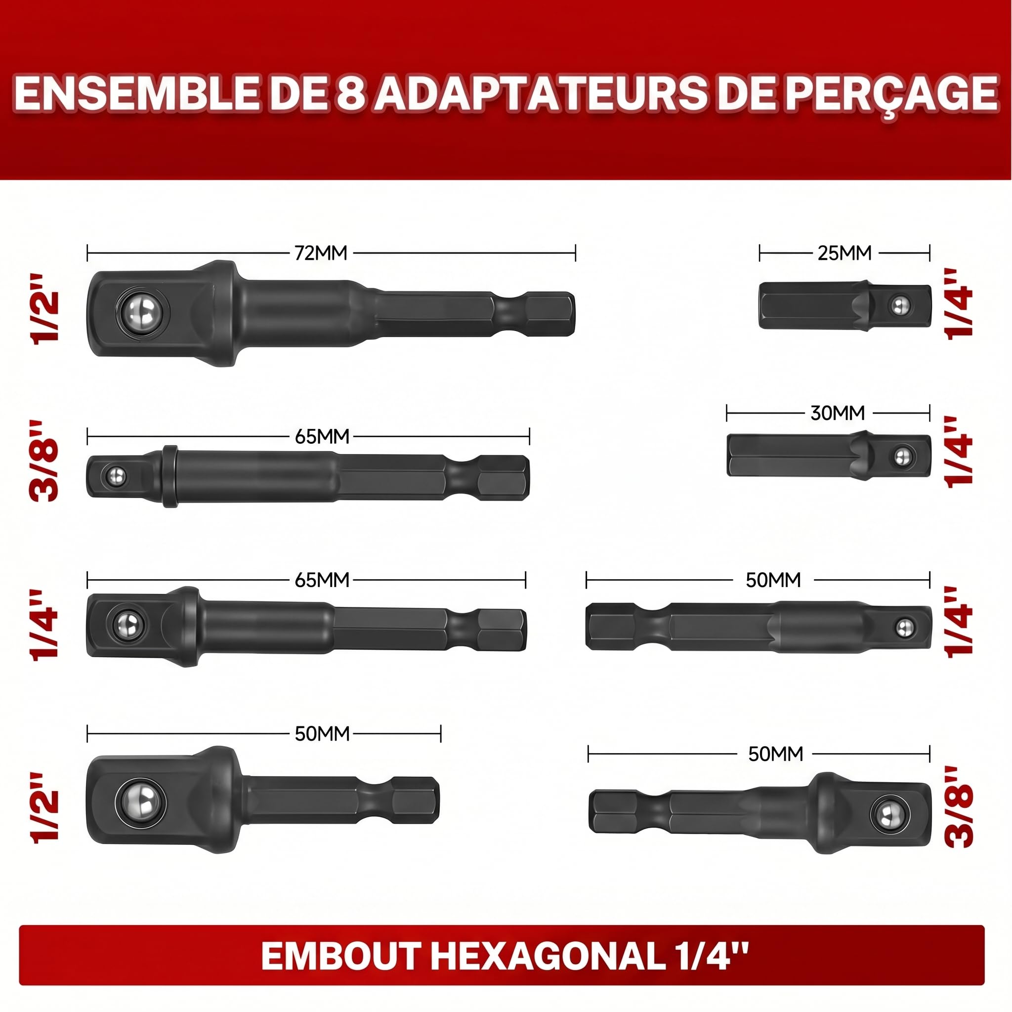 BILITOOLS Adaptateur Cliquet 17 pcs, Adaptateur Douille pour Clé à Choc