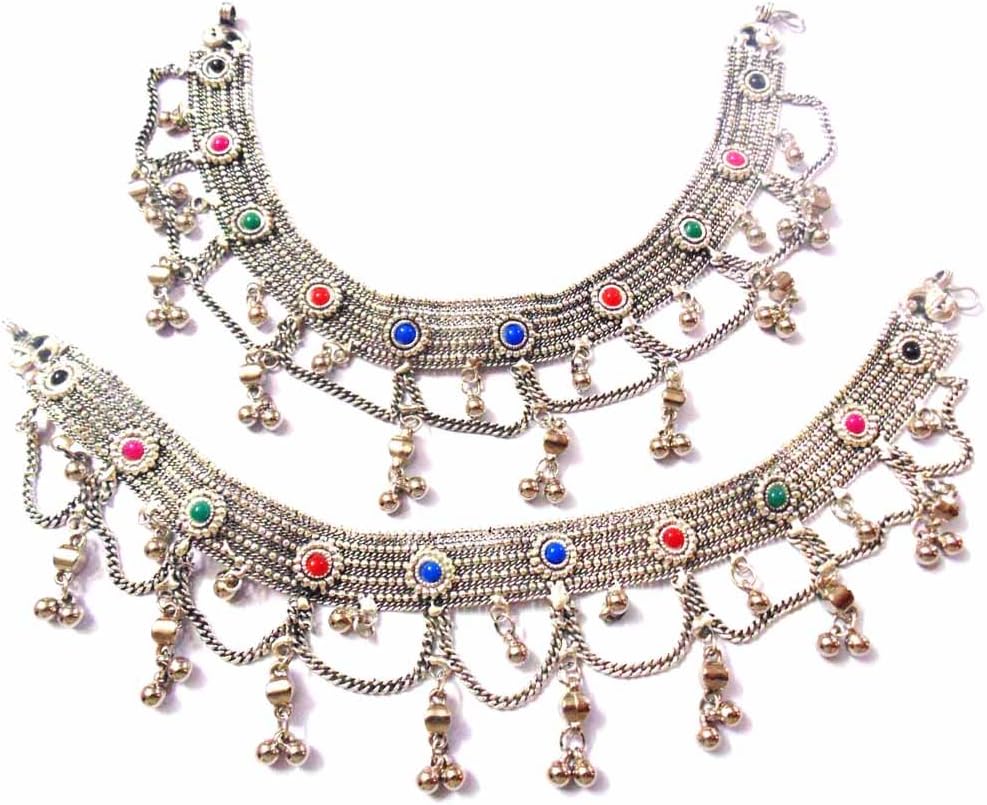 oxojewels Women's Belly Dance Anklet Oxidized Vintage Jewelry Gypsy Boho Kuchi Afghan