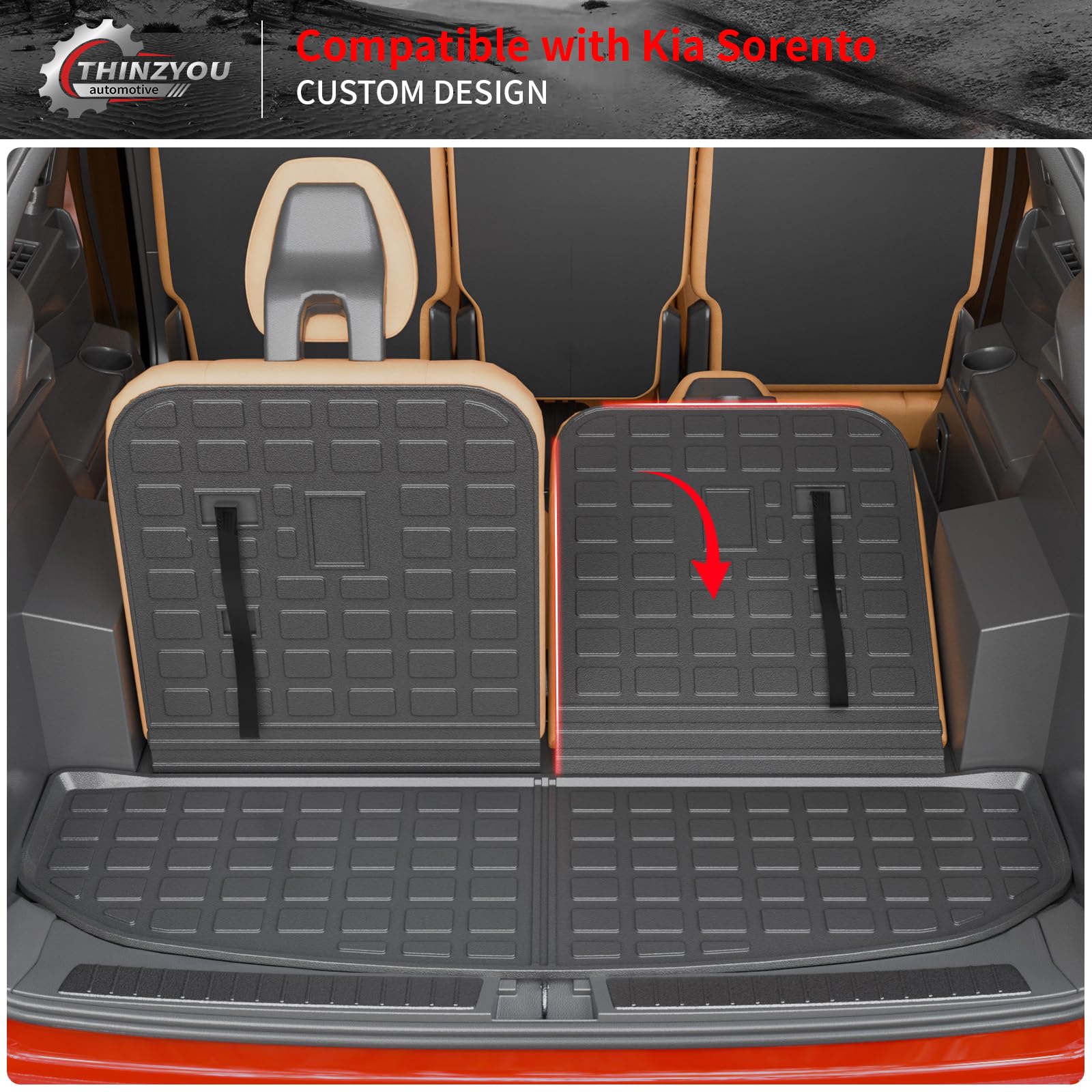 Tappetini Bagagliaio Per Kia Sorento 2021-2024 Modelli Benzina | Set Cofano E Cargo In TPE Morbido Antiscivolo | Su Misura 3D All Weather