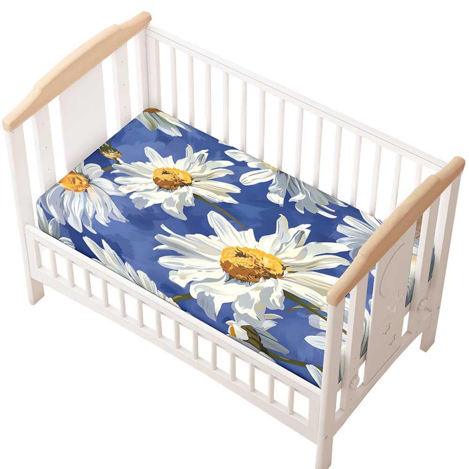 Odot Cot Bed Fitted Sheet, Moses Basket Fitted Sheet 3D Daisy Pattern Soft Microfibre Crib Bedsheets Bassinet Bedsheet Mattress Protector for Kids Boy Girl (Daisy,70x140cm)