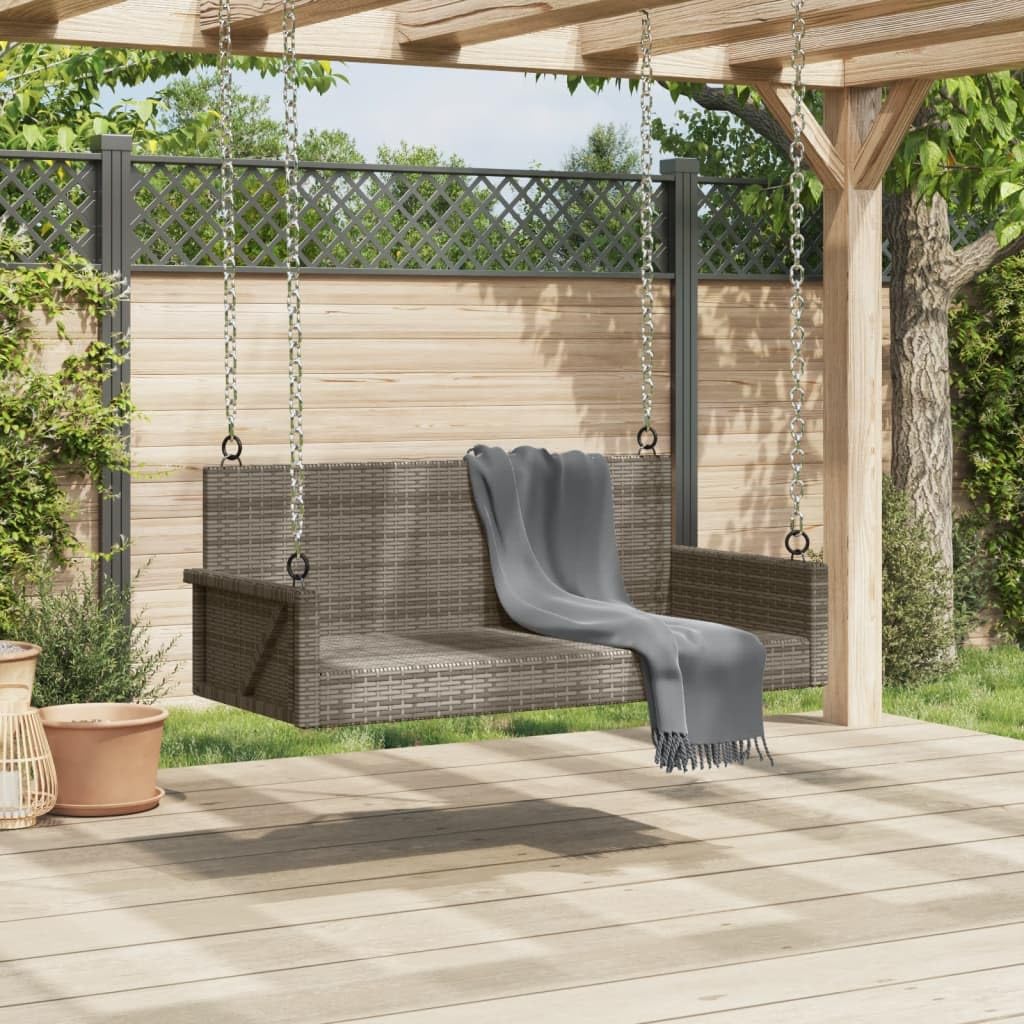 Banco Columpio de ratán sintético Gris 119x56x48 cm, Columpio Jardin Exterior, Balancin Jardin Exterior, Muebles Jardin Exterior, Balancin Balcon - 365627