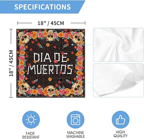 Miniatura 6 de Horaldaily Dia de Muertos - Servilletas de tela de 18 x 18 pulgadas, diseño de caléndula de México, caléndula de azúcar, caléndula, decoración de