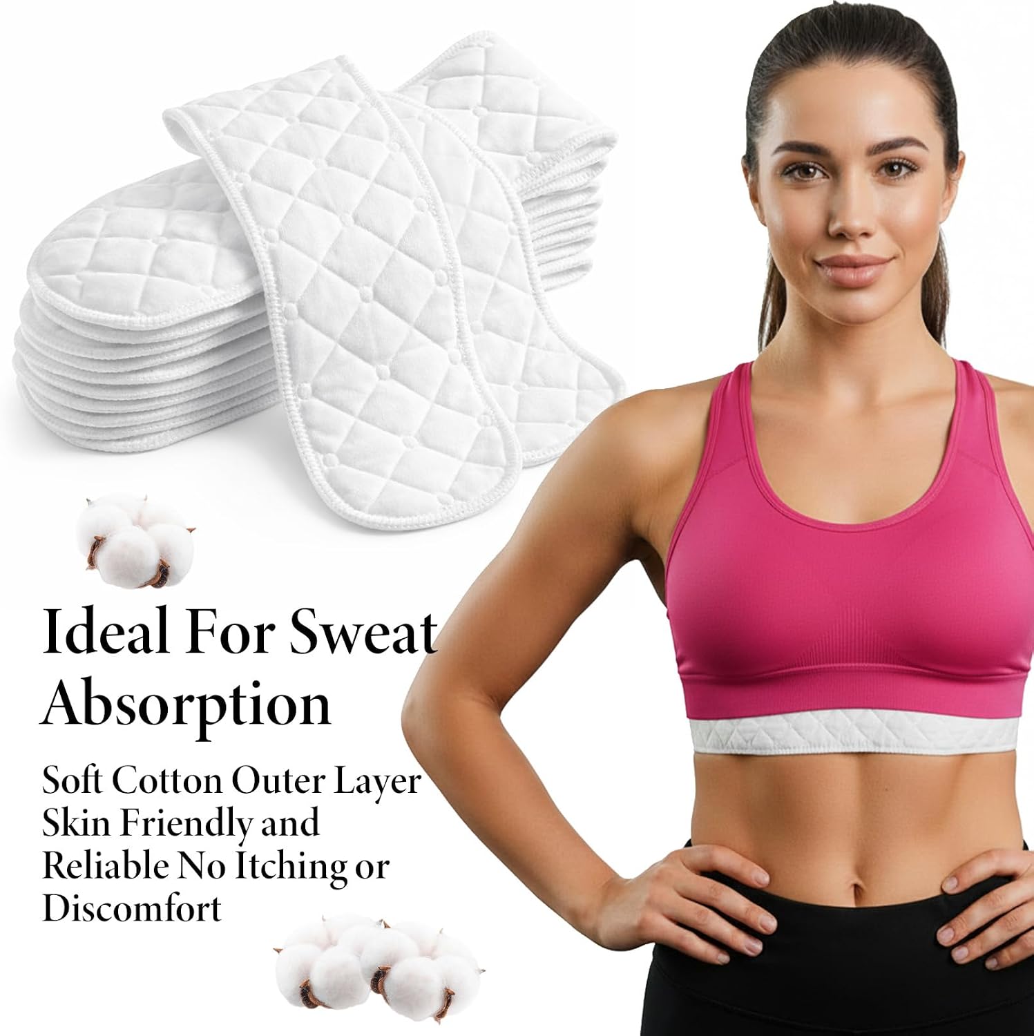 10 Pcs Cotton Bra Liners Soft Washable Breast Pads Reusable Breathable Bra-Liners Rectangle Under Bra Pads Inserts to Absorb Sweat under Breasts Sweat Liner for Women Sweating Supplies