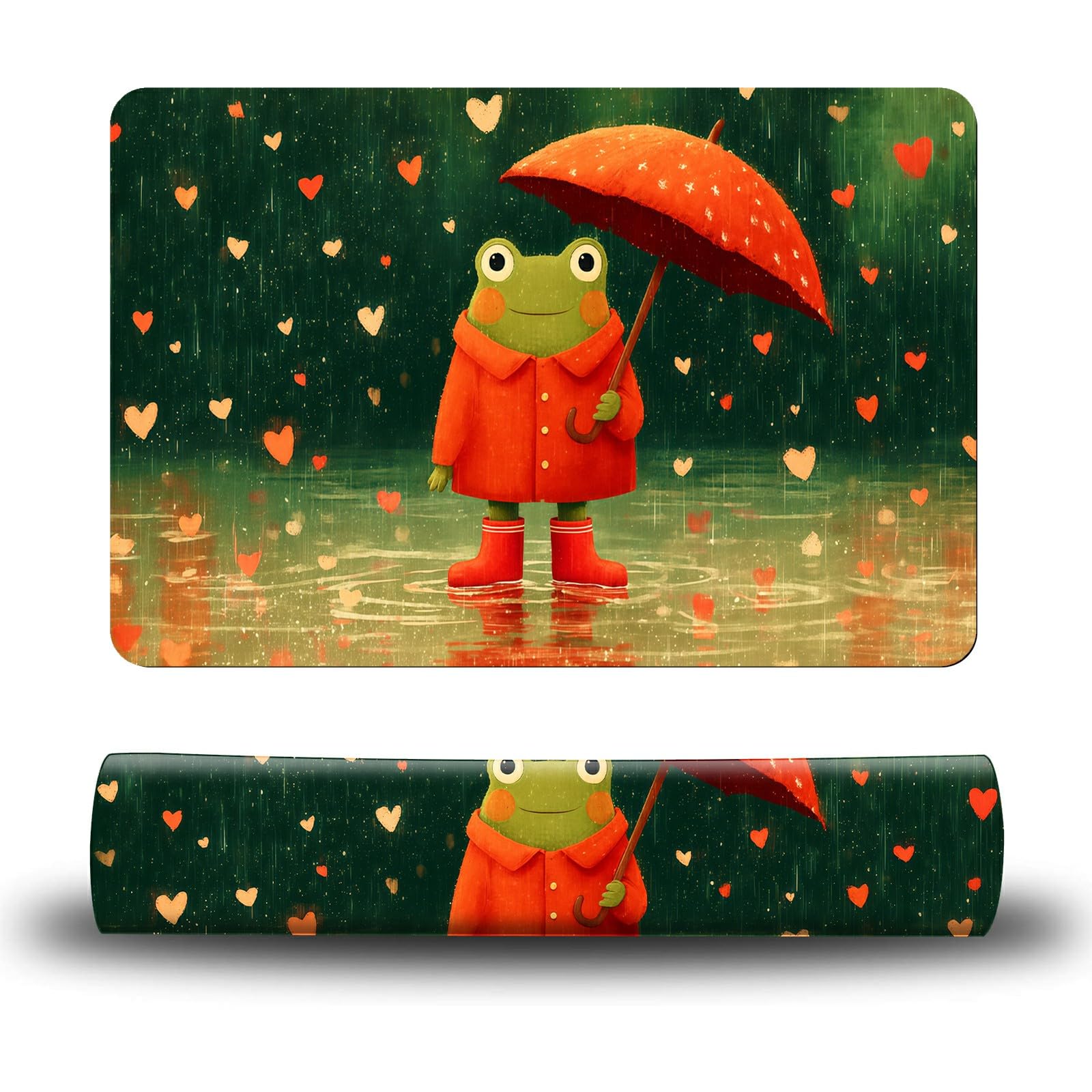 Dikoer Dog Food Mat, 19.6" x 23.6" Absorbent Pet Feeding Mat for Food and Water, Waterproof Diatom Mud Pet Placemat with Non-Slip Rubber Backing, Cat Bowl Mat for Floors - Umbrella Red Frog