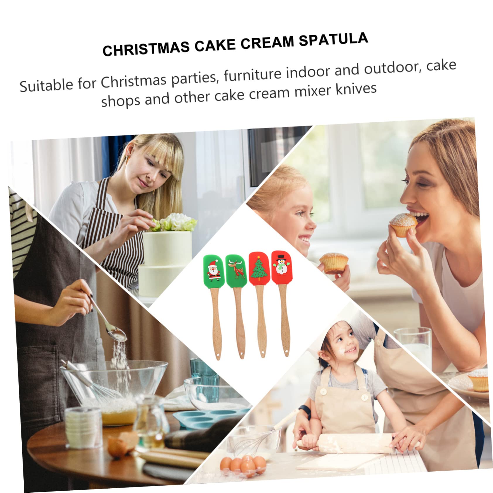 COLLBATH 4 Piezas Espátulas de Silicona para Crema Utensilios de Cocina Reutilizables Raspadores para y Pastelería Diseño Antideslizante y Fácil Limpieza para Repostería Navideña