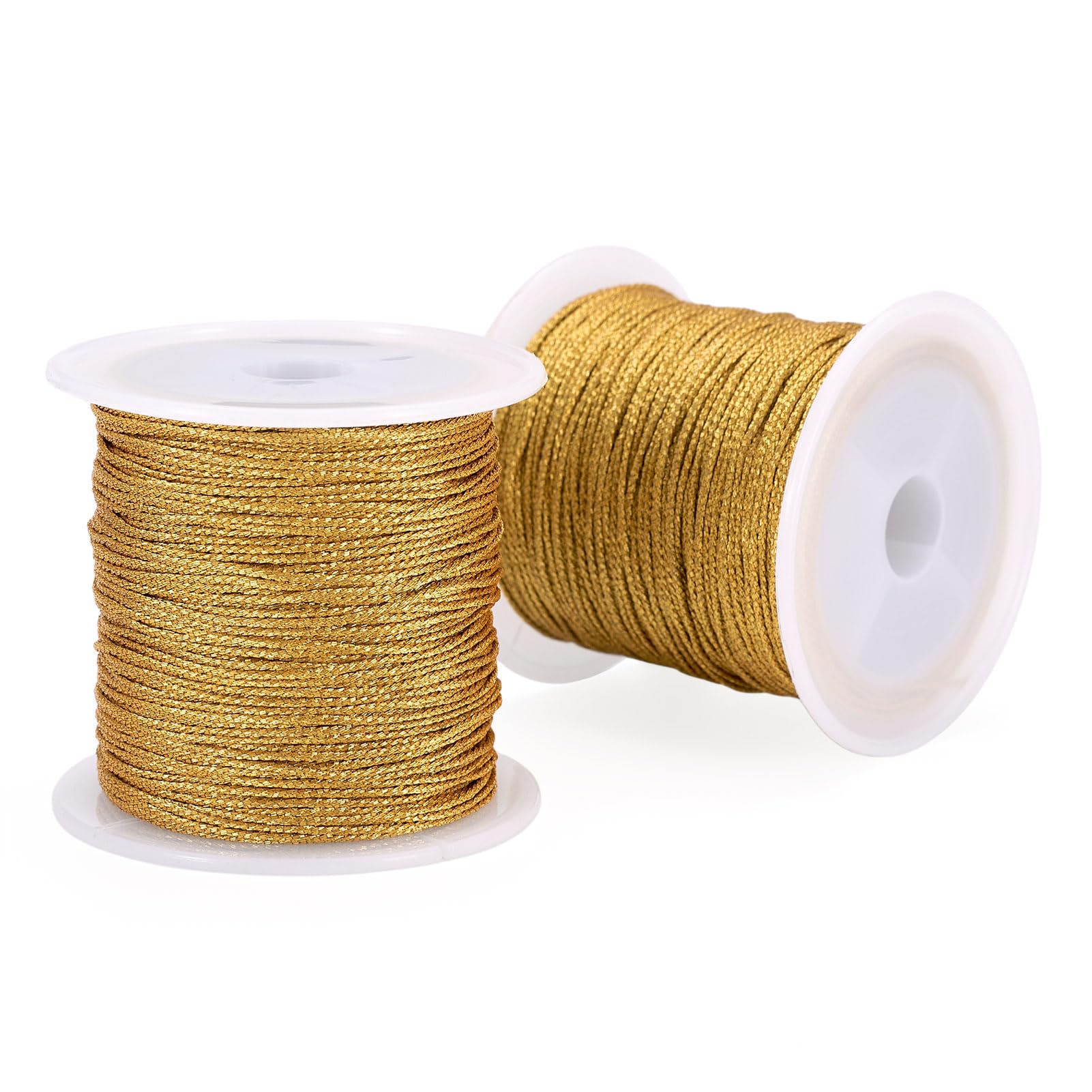 Spritewelry 2 Rolls Metallic Cord 1mm Gold Ornament String Thread for Jewelry Making Gift Wrapping Christmas Decoration