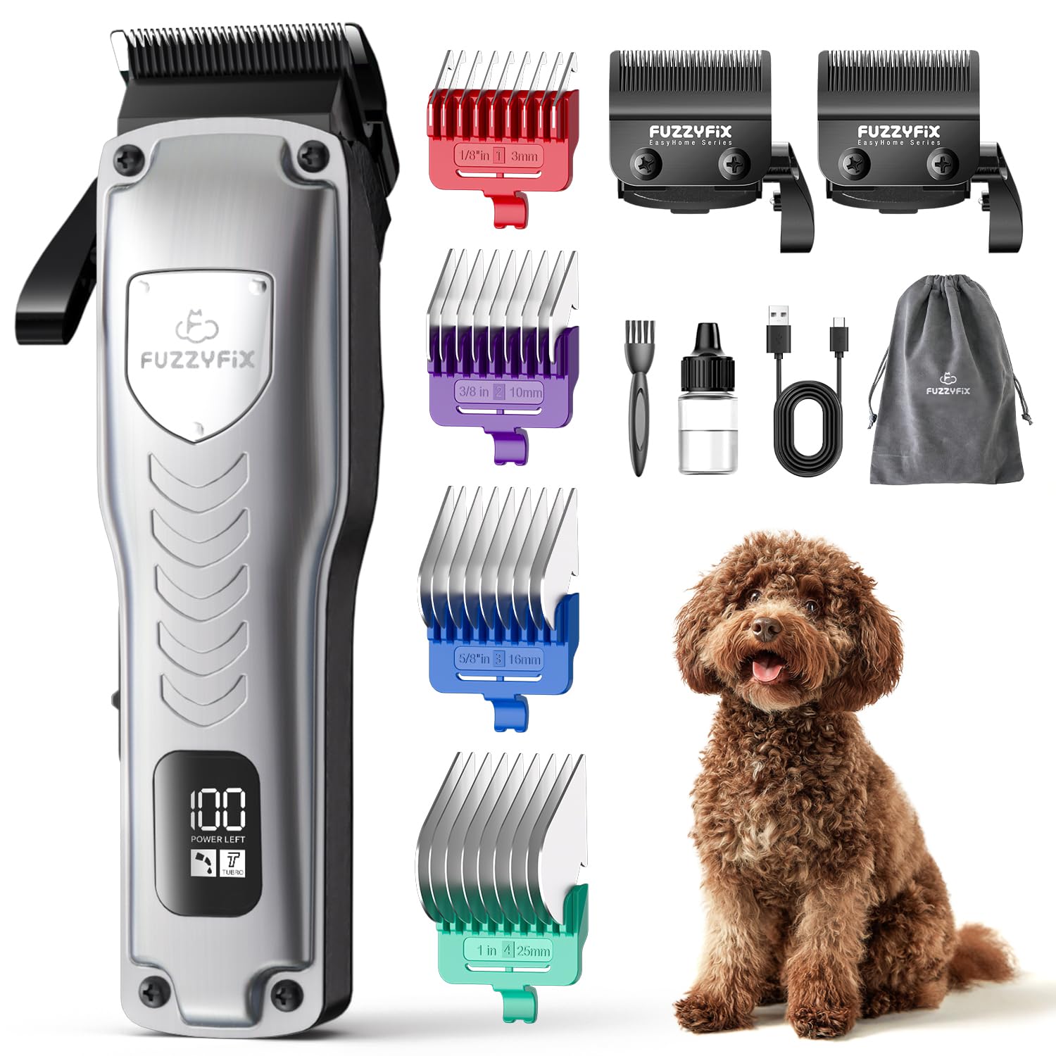 FuzzyFix Dog Clippers for Grooming with Metal Combs -US