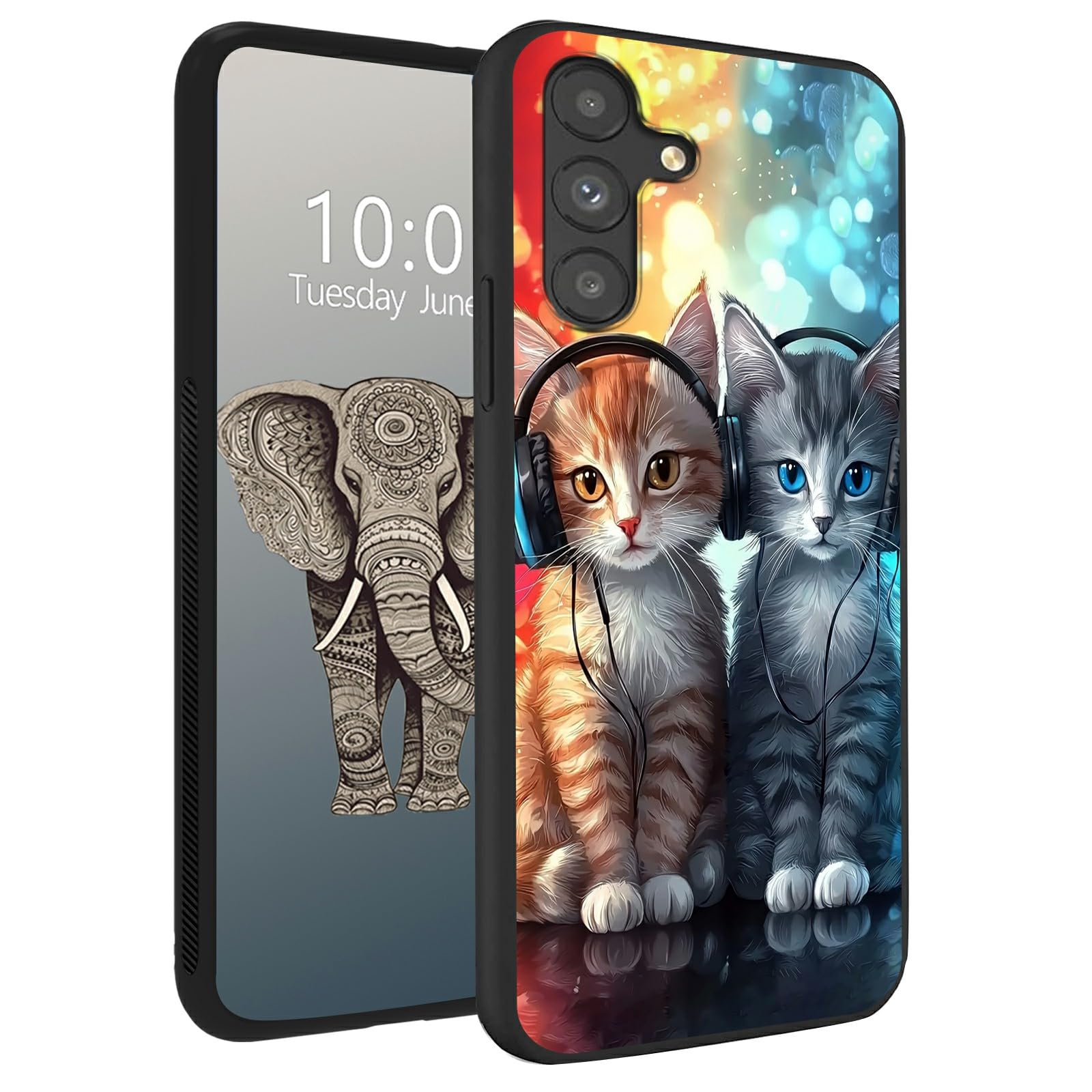 BFDHGQZC Cute Cats with Headphones TPU Case for Samsung Galaxy A16 5G 6.7" Slim Black Soft TPU Phone Case Shockproof Protection Cover for Samsung A16