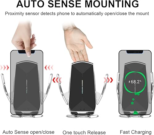 Miniatura 3 de Soporte de teléfono para automóvil, sensor inteligente de sujeción automática de 10 W, Qi de carga rápida, parabrisas delantero para salpicadero,