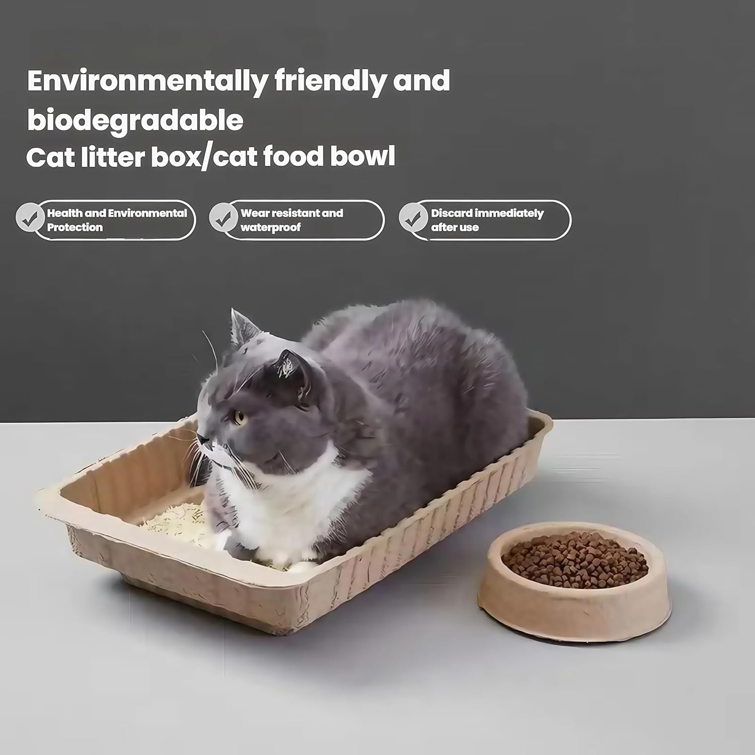 Disposable cat Litter Box, Multi-Layer Waterproof, Moisture-Proof and Environmentally Friendly Pulp, Suitable for Cats Weighing Less Than 15 pounds, Beige, 19.7x12.2x3.7 inches, 3 Pieces/Set