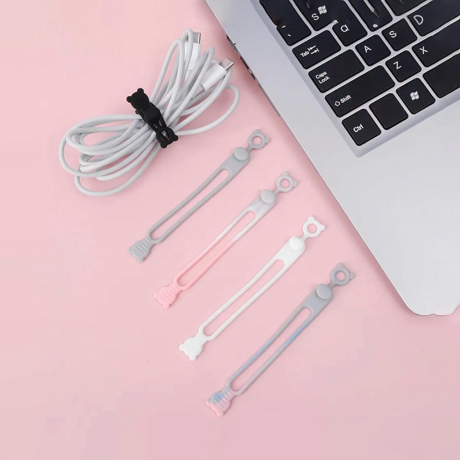 50-Pack Silicone Cable Ties Reusable, Rubber Cable Ties Cord Organizer Electronic Accessories in Home,Office,Kitchen,School,Travel