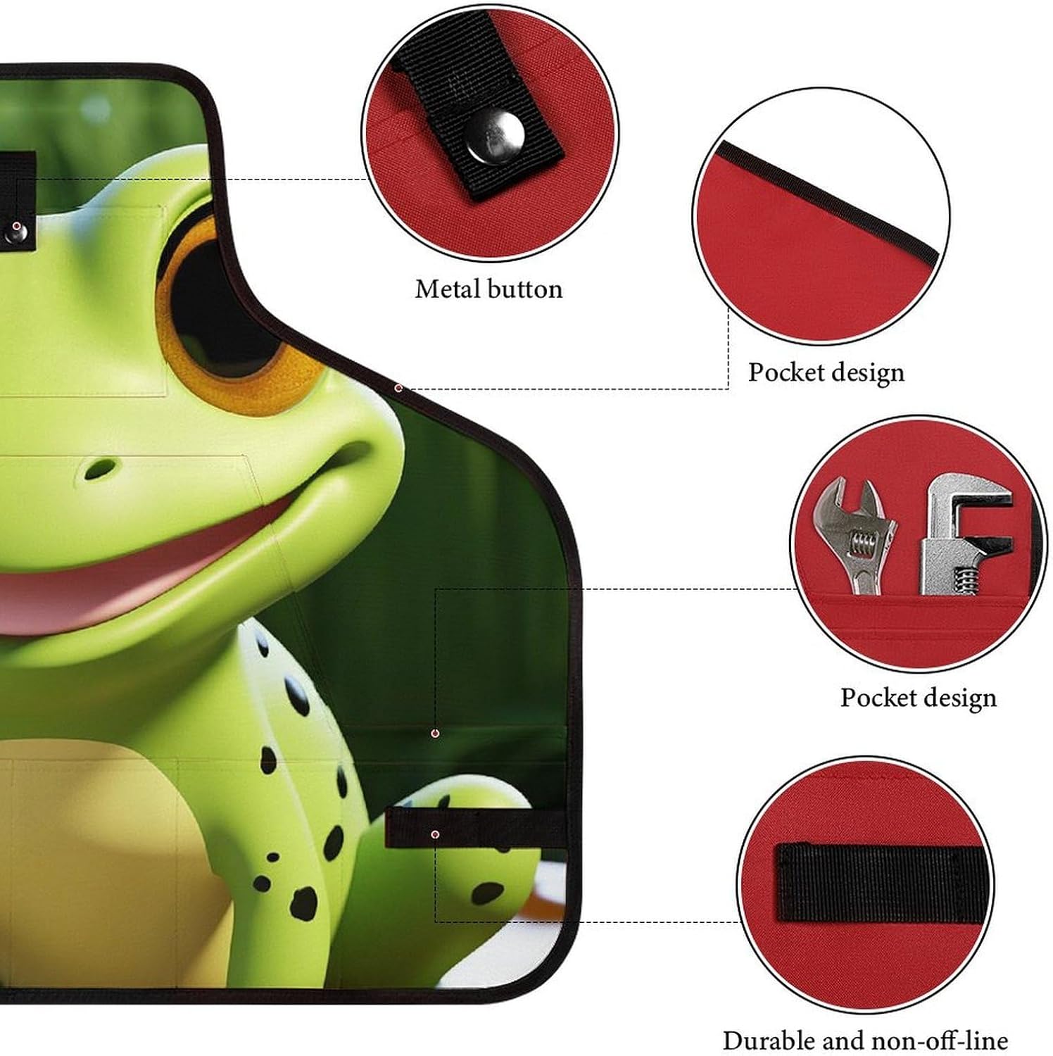 Cute Frog Work Apron with 8 Tool Pockets Fully-Adjustable Cross-Back Carpenter Apron for Workshop Cooking Cleaning Woodworking Gardening Welding & DIY Enthusiasts image 3