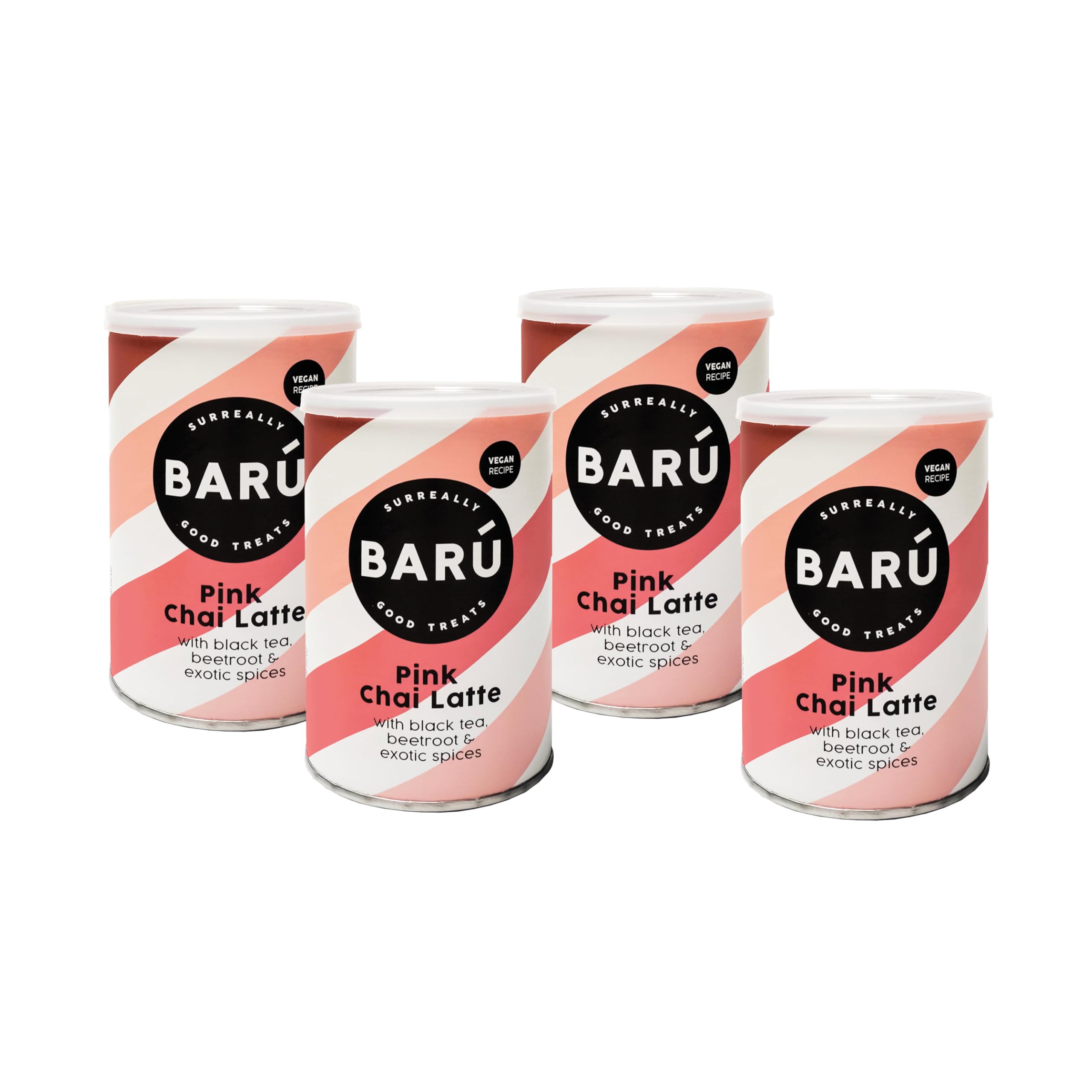 Barú Pink Chai Latte – Pack de 4 x 250 g – Préparation instantanée au thé noir, épices & betterave – Vegan, naturel, sans arômes artificiels – 48 tasses – Fait main en Belgique