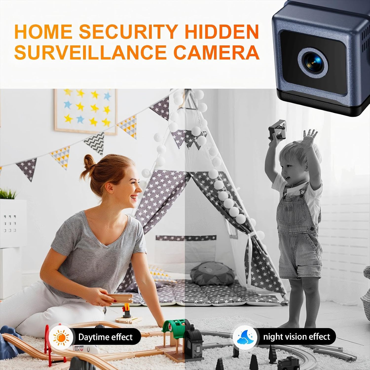 HD Home Security Camera 4K Mini Nanny Camera with App Control for Home Office Security and Baby and Pet Monitoring (Video Only) (Black)