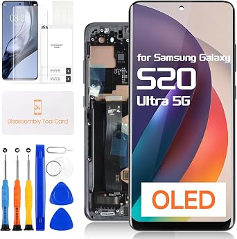 OLED for Samsung Galaxy S20 Ultra 5G Screen Replacement for Samsung G988U G988A G988W 6.8" LCD Display Digitizer Touch Screen Full Assembly with Frame Black