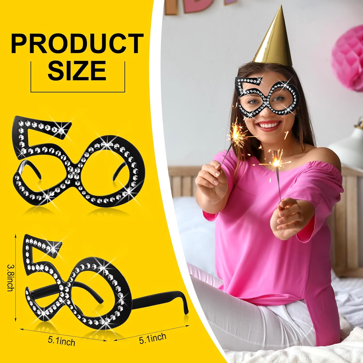 Huwena 24 Pairs Birthday Glasses Number Crystal Frame Costume Sunglasses Novelty Eyewear Photo Booth Props Party Favors