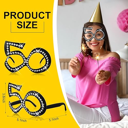 Miniatura 2 de Huwena 24 pares de lentes de 50 cumpleaños con marco de cristal para disfraz, gafas de sol novedosas, accesorios para cabina de fotos, recuerdos de