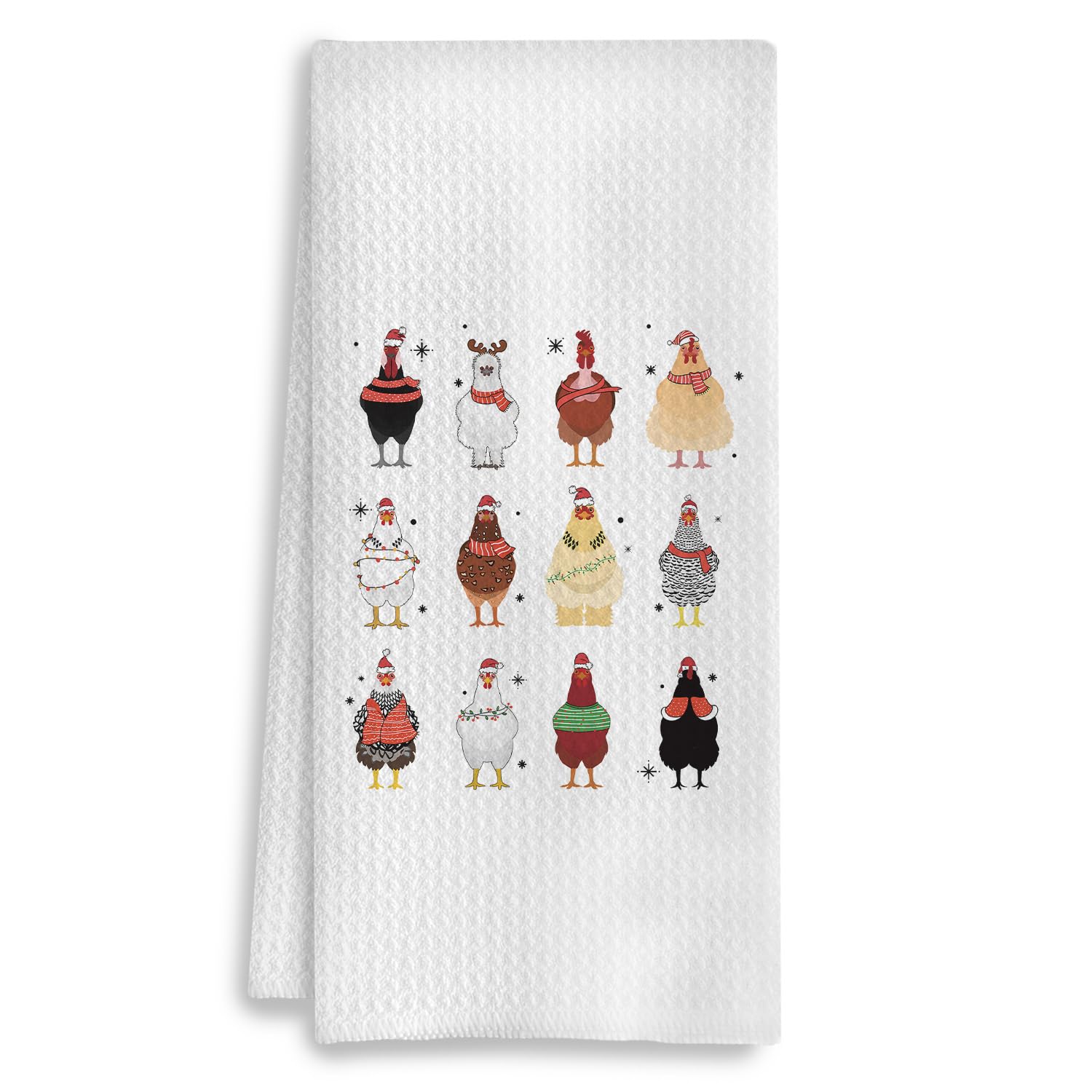 COWEB Chicken Christmas Kitchen Towels, Chicken Gifts for Women Chicken Lovers, Chicken Mom Lady Gifts, Chicken Dish Towels, Christmas Tea Towels, Funny Chicken Decorative Hand Towels, 16x24 Inch