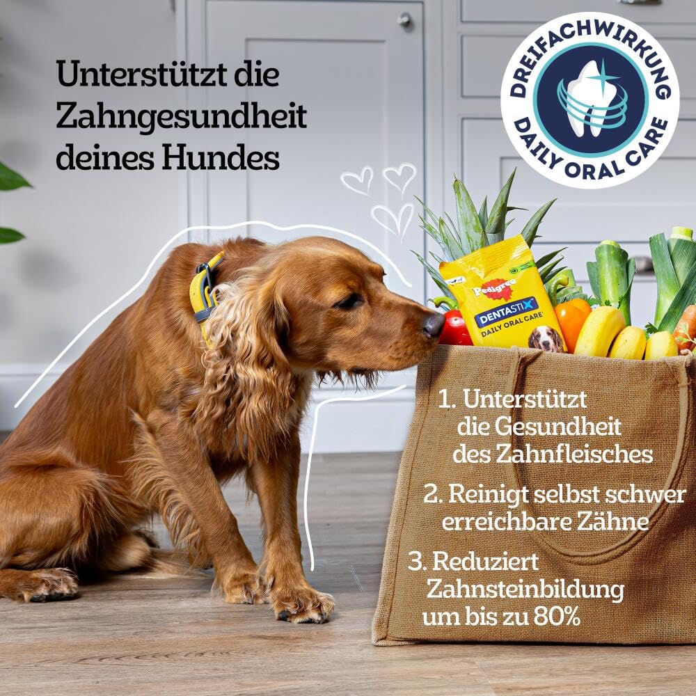 Pedigree DentaStix Hundesnack für große Hunde (25kg+), Zahnpflege-Snack mit Huhn und Rind, 4 Packungen je 28 Stück (4 x 1.08 kg)