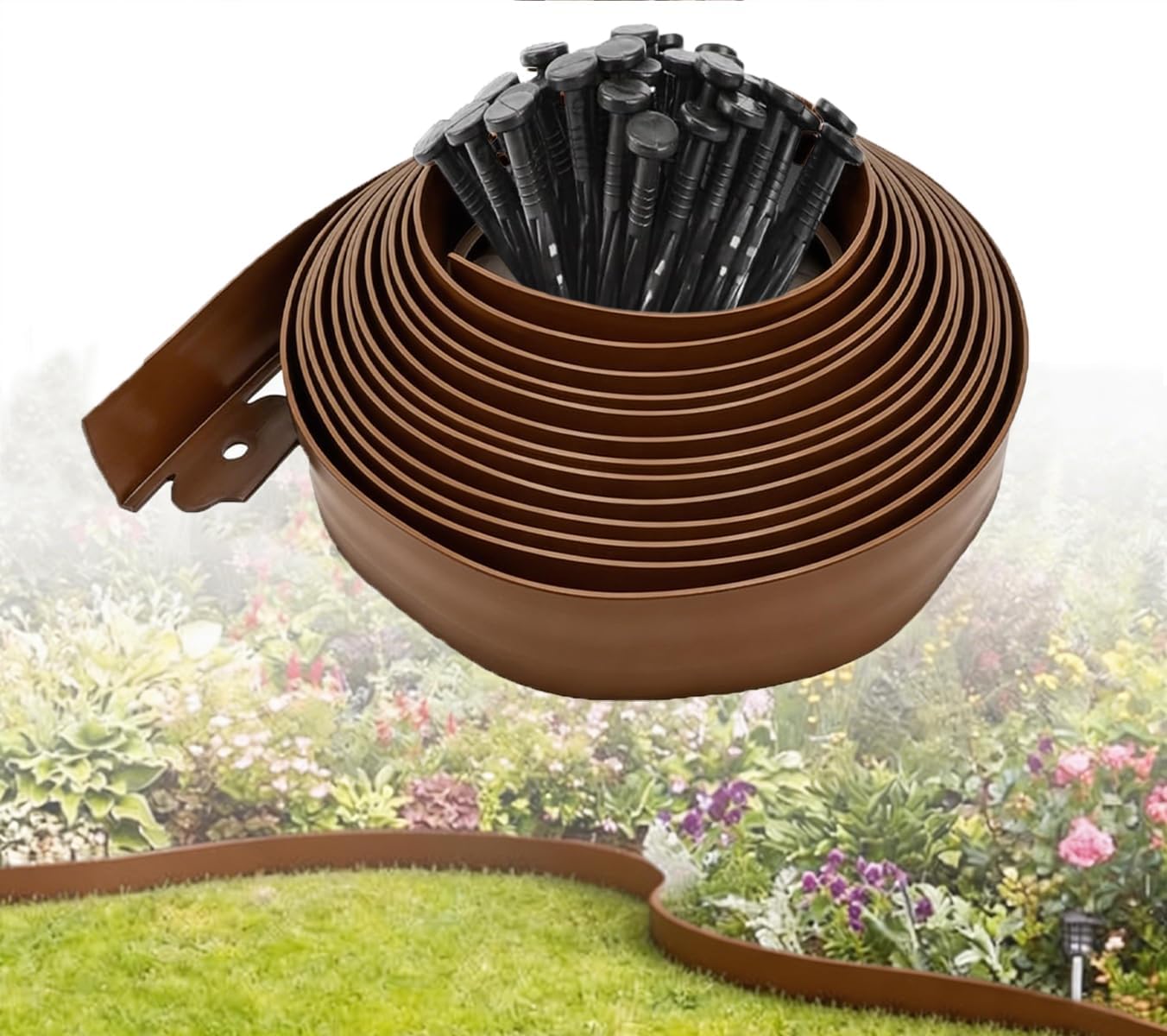 Bordure de Jardin Flexible 10 mètres Hauteur 10cm Bordure Jardin Exterieur avec 30 Piquets d’ancrage (Marron)