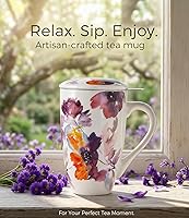 Vista 7 de AmorArc Taza de té de porcelana con infusor y tapa, taza de té de hojas sueltas de 18 onzas con asa, regalo para los amantes del té