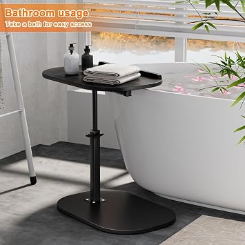 Adjustable Side Table for Couch, C Shaped End Table for Sofa, Skinny Side Tables for Living Room, with Rotatable Top, Height Adjustable from 17.7