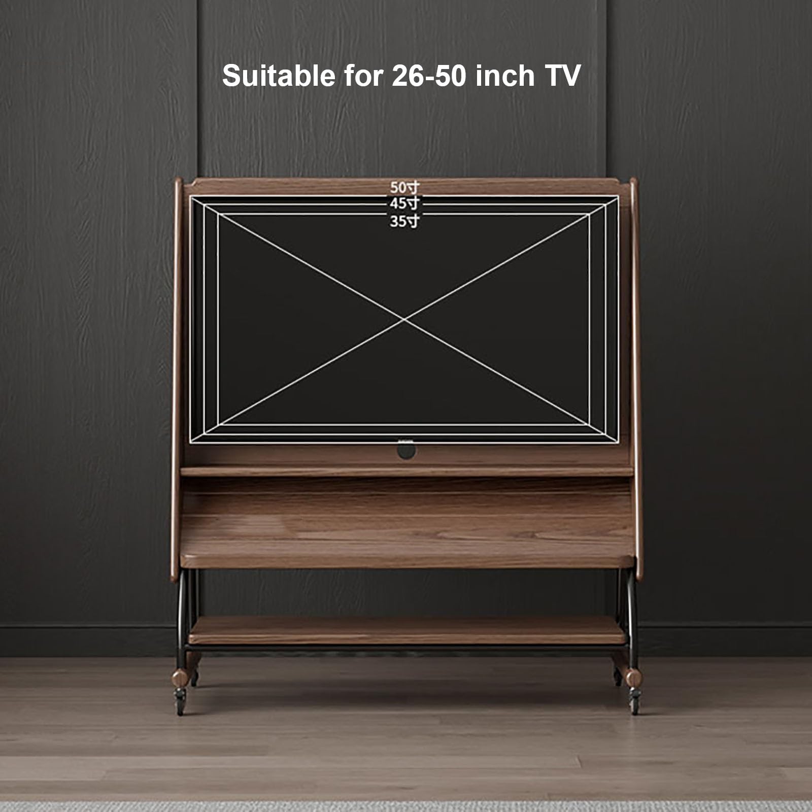 Stojak na telewizor z litego drewna do 127 cm, 2-poziomowa szafka do przechowywania do salonu i sypialni, stylowy i funkcjonalny design