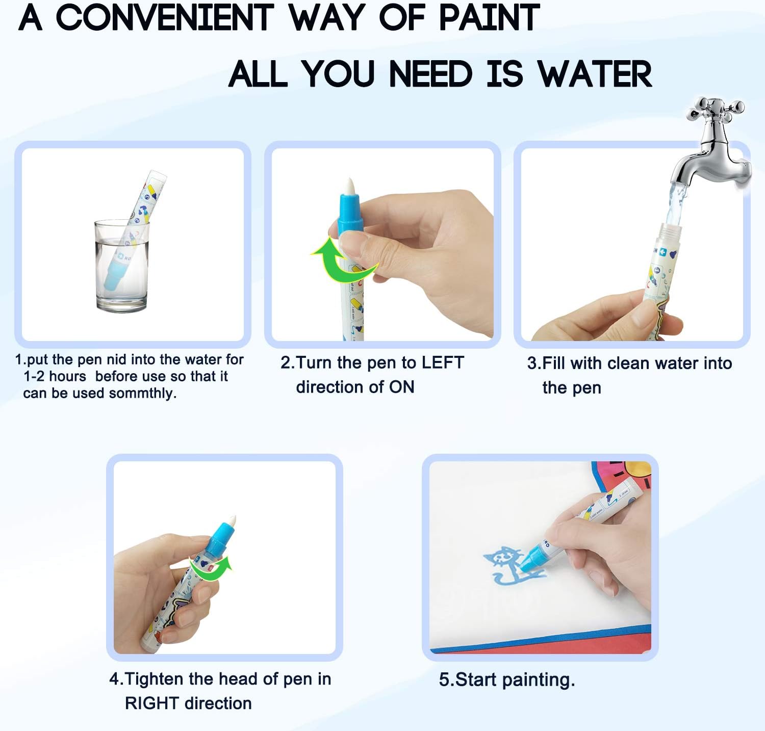 YEEGO DIRECT Doodle Drawing Mat, Large Size Aqua Doodle Magic Water Painting Doodle Mat 32''x24'' with 4 Colors 6 Pens 6 Molds Booklet Coloring Mat for Boy Girl(Large Size) : Toys & Games