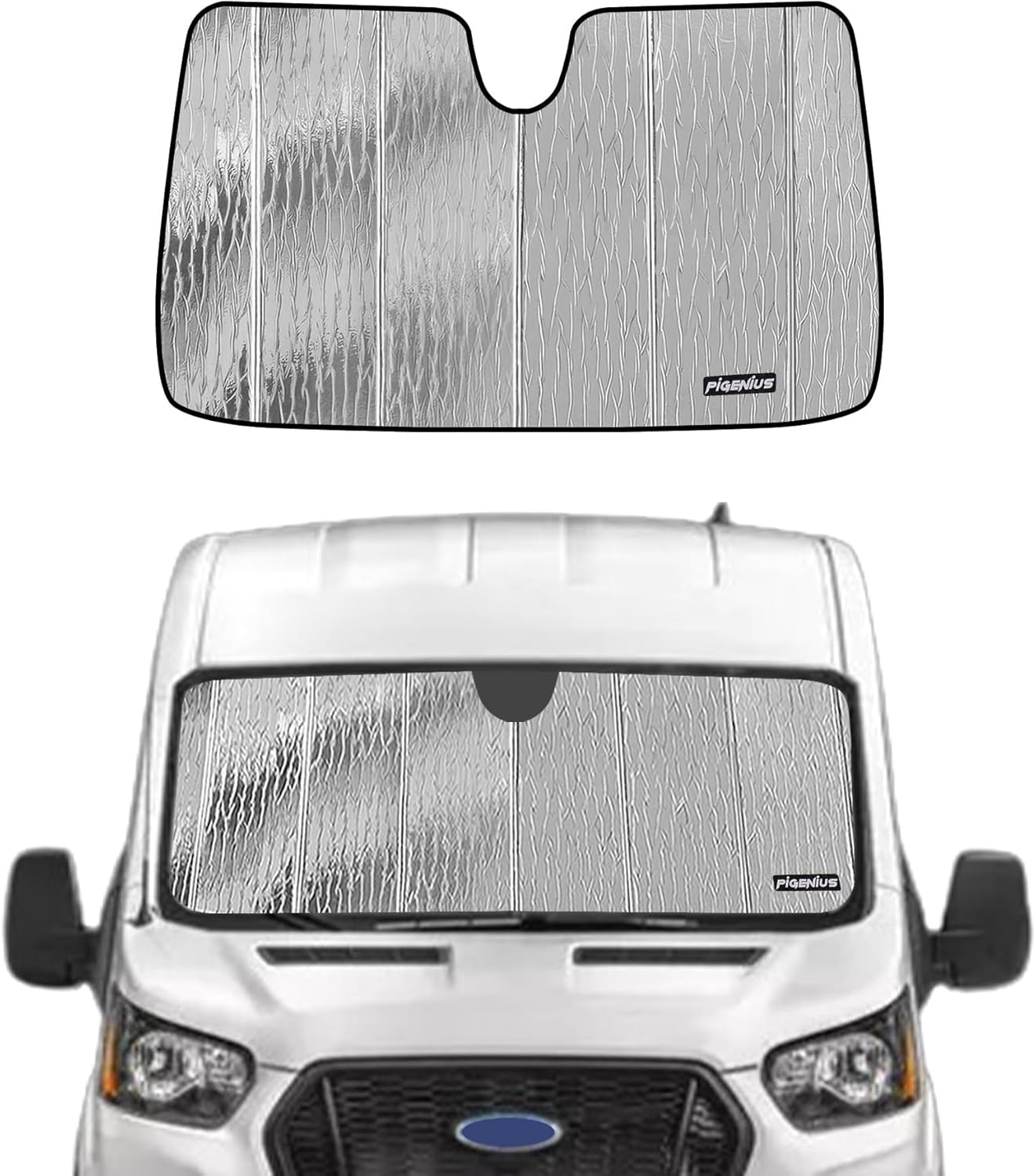 Windshield Sunshade for Ford Transit 2015-2025, Reversible Silver/Black