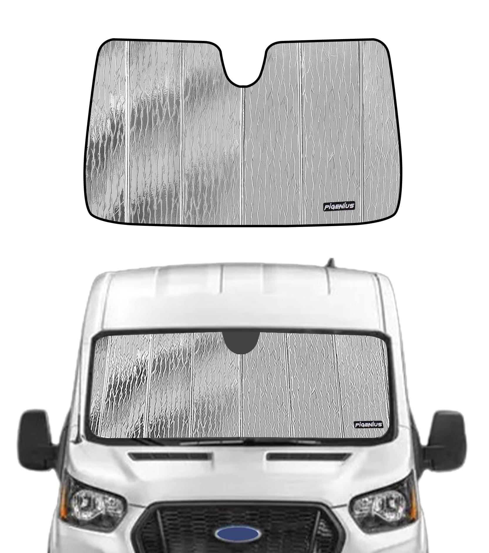 Photo 1 of Pigenius Windshield Sun Shade for Ford Transit 2015-2026, Reversible Silver/Black