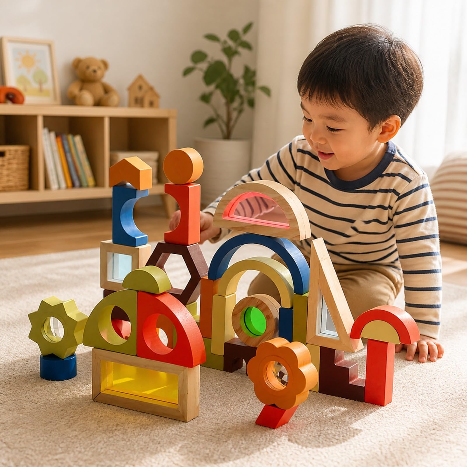 Mattoncini di Legno STEM Giocattolo | Sensoriale, Costruzioni in Legno per Bambini, Educativo, Set di Blocchi da Costruzione, Stanza dei Giochi