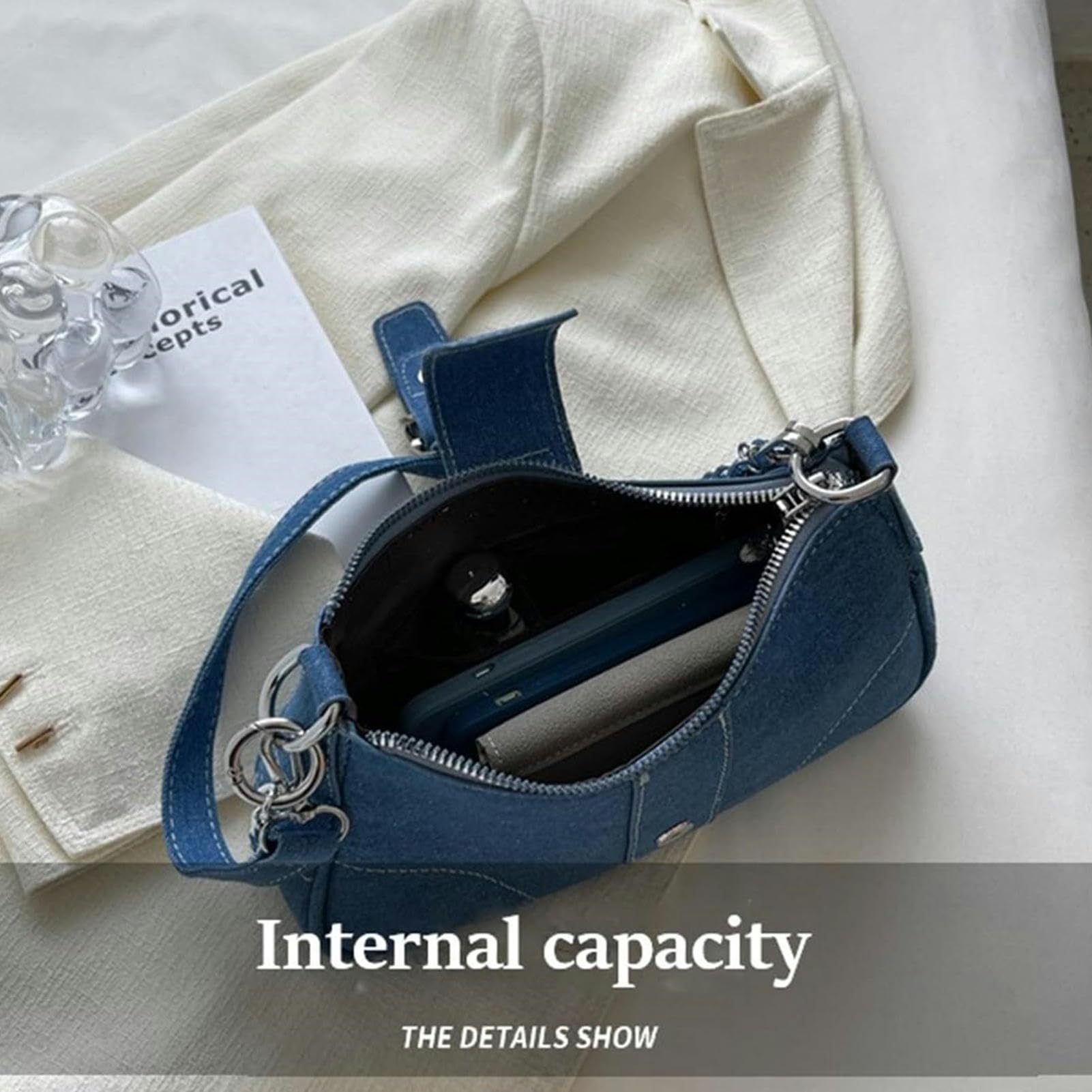 Borsa Donna Tracolla Stume da Spalla da Donna in Denim da Donna Borsa A Tracolla da Donna Sacca da Donna Casual-blue-25x7x13