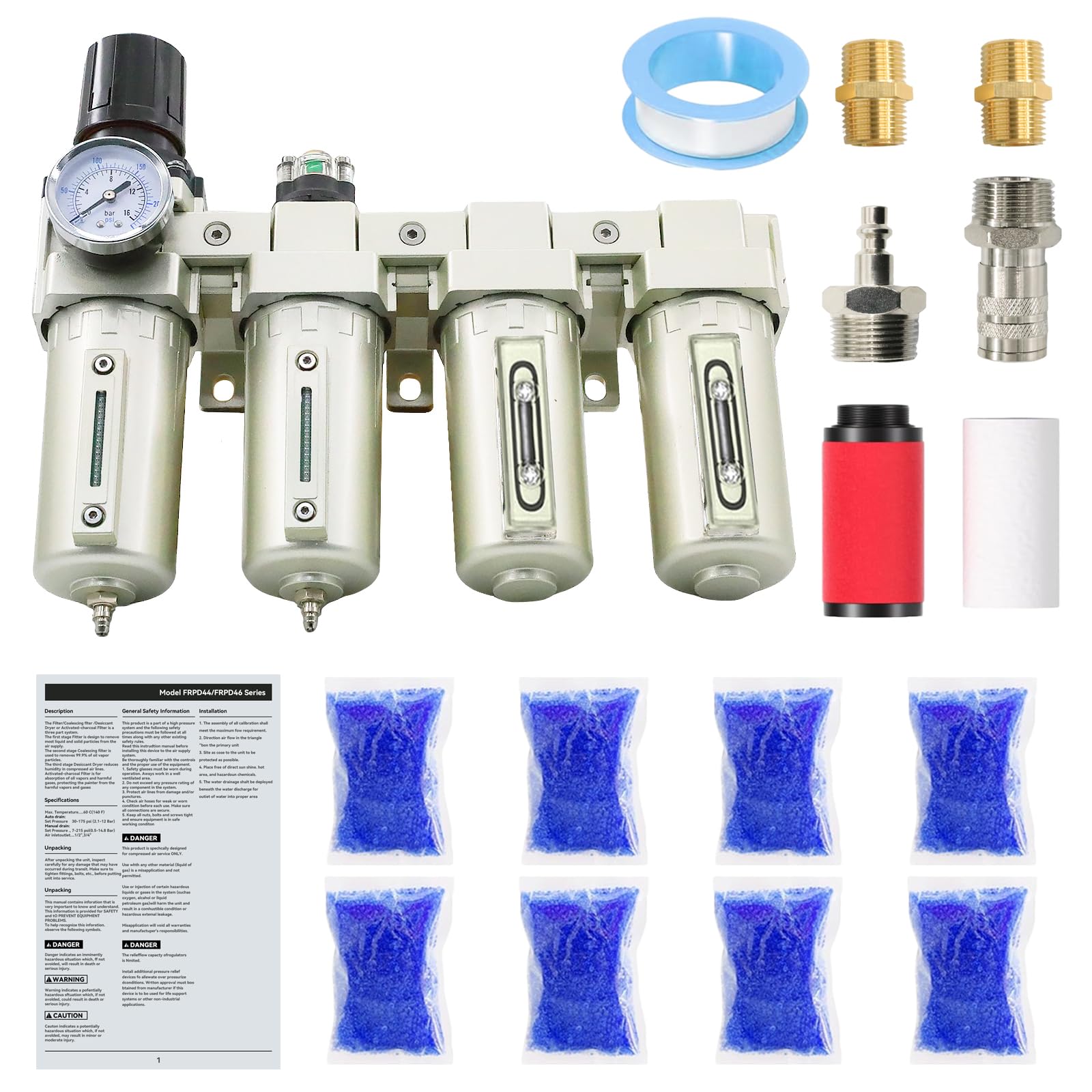 3/4" NPT Industrial Grade 4 Stage Air-Dryer-for-Compressor, Air-Compressor-Water-Separator-System for Plasma Cutter and Paint Spray, 2Filter&2Dryer,